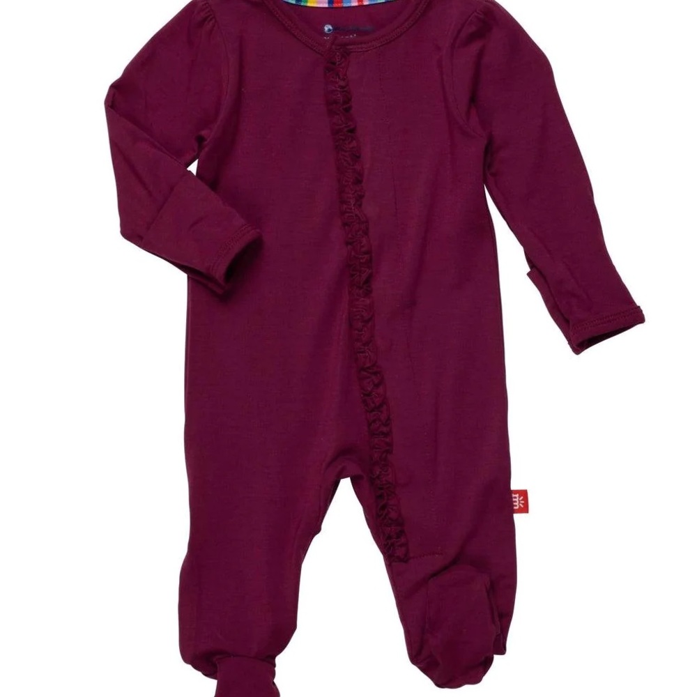 Bordeaux ruffles modal magnetic parent favorite footie, 0-3 months